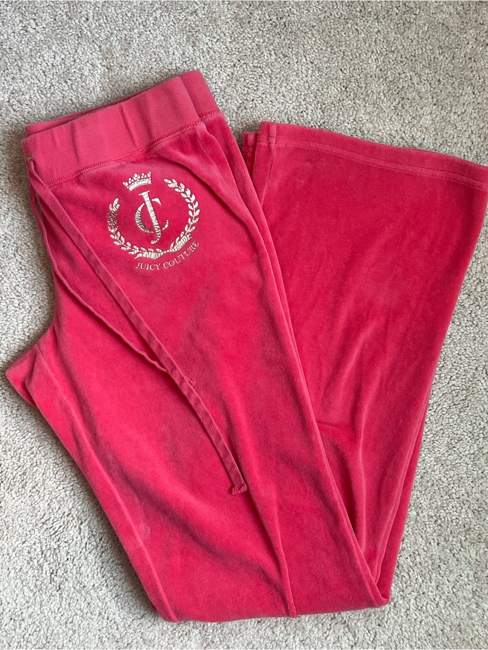 Juicy Couture Hot Pink Velour Track Pants with Gold Crest